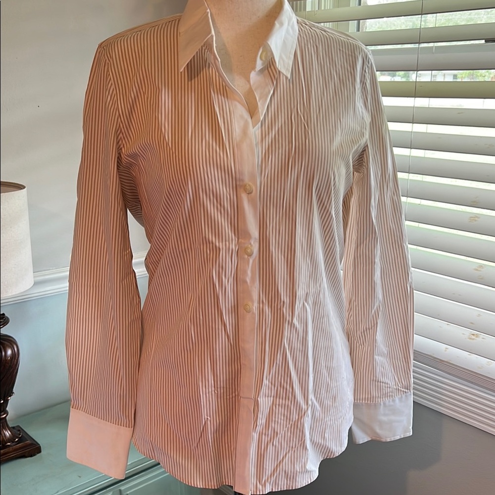 Old Navy NWT Women's Striped Button Down Shirt - White and Brown Size Large